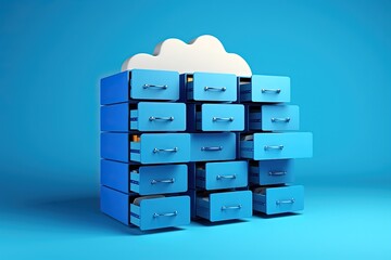Cloud Storage Concept with Open Data Drawers in Blue Background