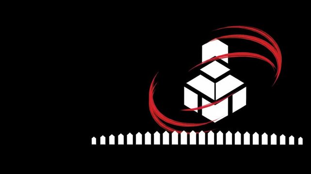 Abstract White Cube Structure with Red Swirling Vortex Animation.