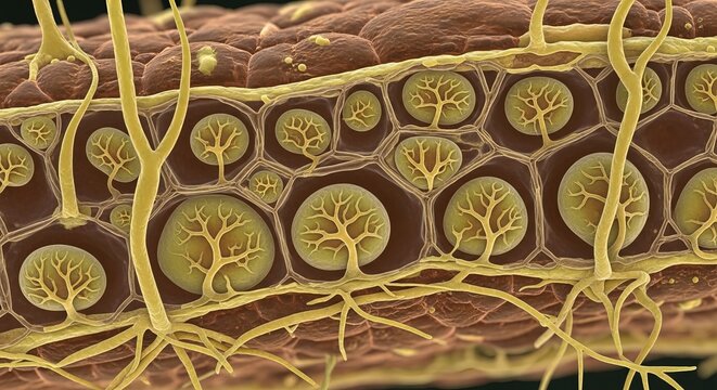Arbuscular mycorrhizae colonizing plant root cortex