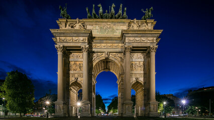 Arch of Peace in Simplon Square day to night timelapse. It is a neoclassical triumph arch