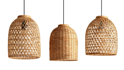 Handmade brown wicker basket container, woven straw object with rustic rattan texture, isolated on white background