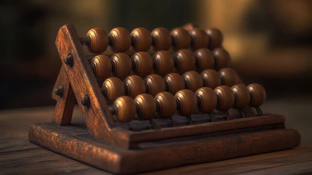 Video A vintage-style wooden abacus sitting on a table, ready for use