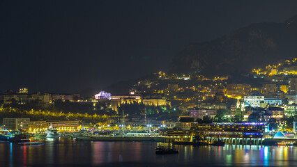 Cityscape of Monte Carlo day to night timelapse, Monaco after summer sunset.