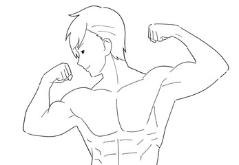筋肉ムキムキの男性　白黒イラスト