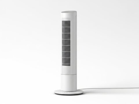 Modern white tower fan isolated on white background, minimal design isolated on white background