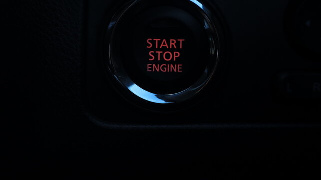 Turning on the electric car dashboard. The car dashboard when starting the engine in the dark. The electric car dashboard with backlight. - Powered by Adobe