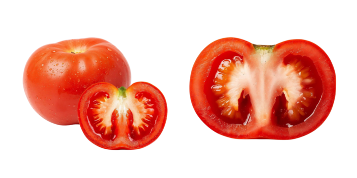 Tomato with Slice Transparent Background – Fresh Vegetable Vector Illustration, Organic Food Symbol, and Healthy Lifestyle Design
