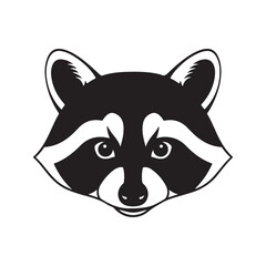 Fototapeta premium Black and White Raccoon Head Vector: Cute North American Mammal Portrait with Mask and Stripes – Wildlife, Urban Animal, and Sports Team Mascot Logo Element Illustration