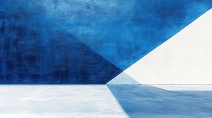 Vivid Blue and White Geometric Abstract Wall with Shadows
