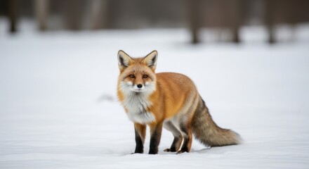 Fototapeta premium Curious Fox Standing In Snowy Landscape 