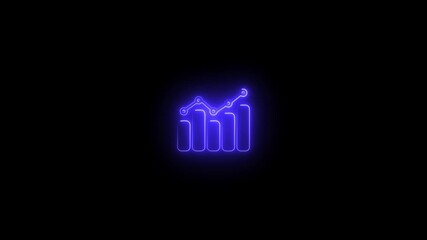 Neon purple glowing bar chart with a line graph showing upward trend on a black background growth - Powered by Adobe
