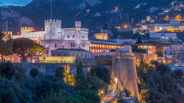 Prince's Palace of Monaco day to night timelapse with observation deck