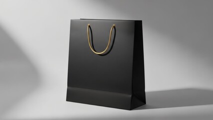 Elegant black shopping bag with golden handles for premium retail branding and luxury product packaging, perfect for e-commerce marketing and promotional materials