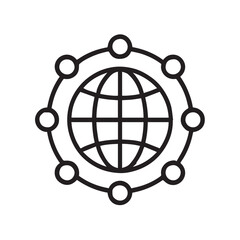 Global Network Connection Concept Globe with Connected Nodes Thin Line Icon