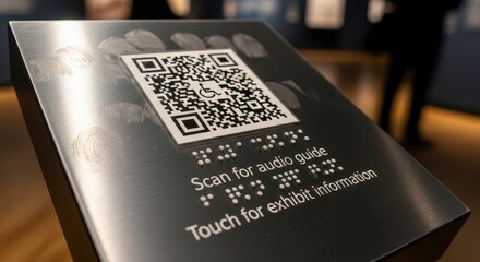 Museum Info QR Code Braille Audio Guide Display.