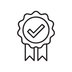 Tick mark in approval badge design isolated against white background