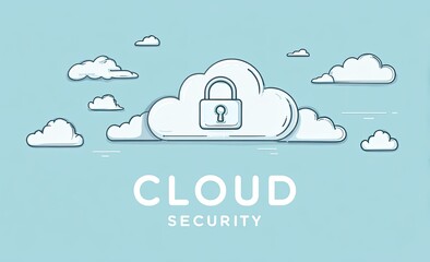 Stylized cloudscape depicting a secured cloud with a padlock icon; "CLOUD SECURITY" text below