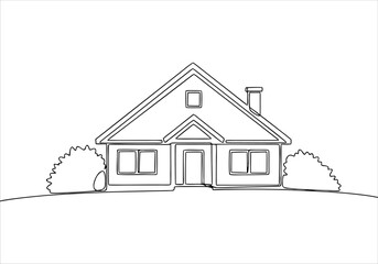 A charming house depicted in a continuous line art drawing, perfect for architectural design concepts