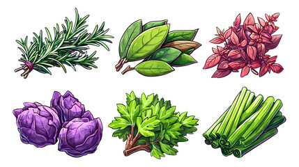 Fresh Botanical Ingredients for Culinary Creations in Vibrant Illustration Style
