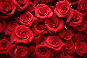 Obraz premium A vibrant arrangement of red roses, showcasing their lush petals and romantic allure, perfect for expressing love and admiration.
