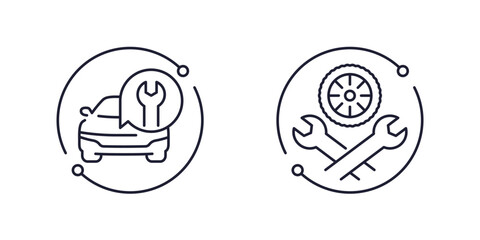 car repair line icons on white