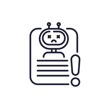 AI hallucination line icon with robot and incorrect information