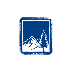 Fototapeta premium Minimal line art of mountains and fir tree in blue color 