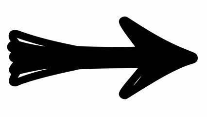 Bold black arrow pointing right, directional symbol for wayfinding and navigation, indicating forward movement and simple design choices, hand drawn