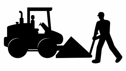 Dynamic bulldozer and worker silhouette design for construction, agriculture or industry projects, a strong symbol for development and labor workforce themes