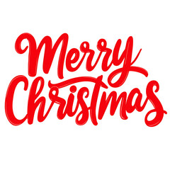 Red merry christmas calligraphic text for holiday greetings, isolated on transparent background