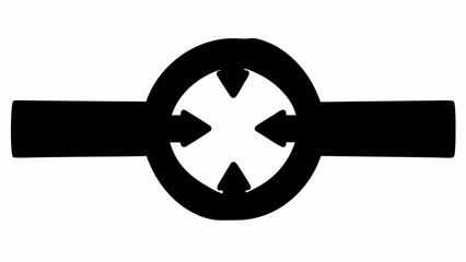 Striking black directional symbol with arrows, perfect for navigation, guidance, or orientation in maps, interfaces, and wayfinding systems