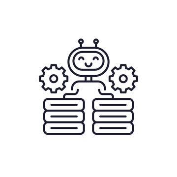 servers and robot line icon, hardware for AI
