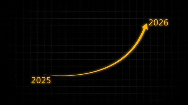 Abstract glowing swipe arrow with 2025 to 2026. 2025 to 2026 new Year Number with a Curved arrow animation on black background. 