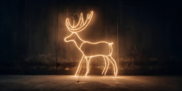 Ethereal Neon Reindeer: A Captivating Minimalist Masterpiece Transcending the Realms of Imagination
