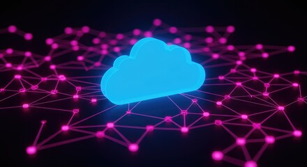 Futuristic glowing cloud network for modern technology solutions, innovative digital connectivity and vibrant data flow, perfect for cloud computing and IT businesses
