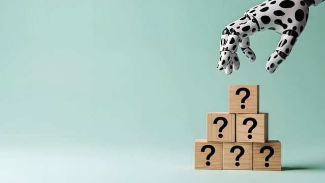 Dalmatian hand reaching for question mark blocks pyramid