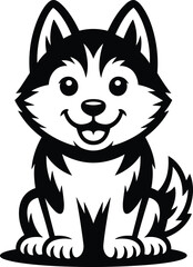 Cute Husky Puppy Mascot  Black and White Cartoon Dog Vector Illustration