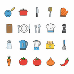 Food Ingredients and Kitchen Tools &ndash; 20 Flat Vector Icon Set