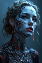 Woman with glowing mystical body paint art