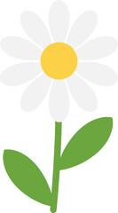 Simple Flat Style Daisy Flower With Green Leaves Floral Element