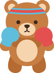 Flat Style Cute Boxing Bear Cartoon Character with Headband Illustration