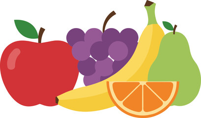 Flat Design Various Colorful Fruits Apple Banana Grape Pear Orange