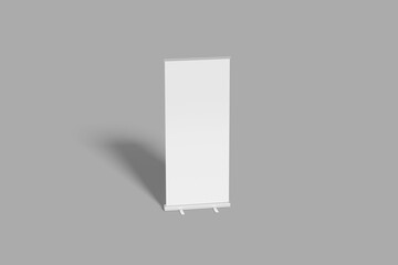 Blank white roll-up banner display mockup  isolated  3d rendering on grey background