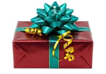 Festive Gift Box with Teal Bow and Gold Ribbon, Ready for Celebration