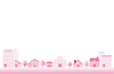 ピンクの町並みシンプル背景イラスト