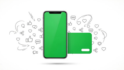 Smartphone with Green Screen and Social Media Icons for Mockup