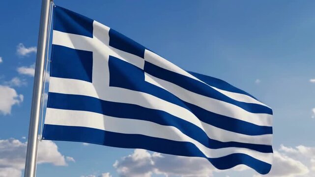 Waving Greek flag on a windy day embodies patriotism and national pride, perfect for travel, history, or cultural content