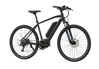 Modern matte black electric bicycle for urban and trail use.