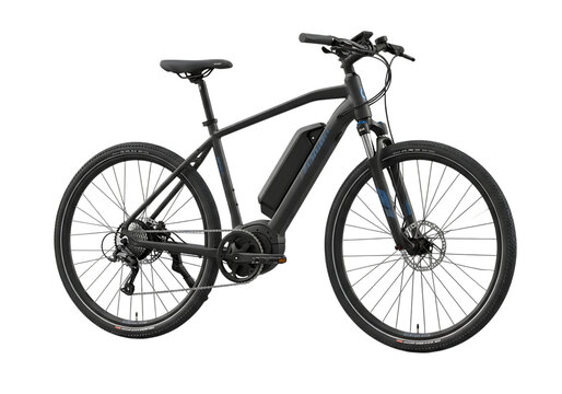 Modern matte black electric bicycle for urban and trail use.
