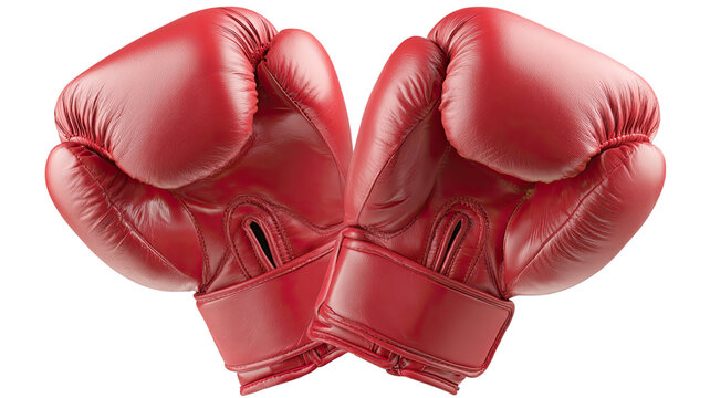 Red leather boxing gloves for sport, fight, and fitness training protection